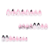 24pcs Gentle Tulip Flower Press On Nails Sweet Cool Black French Blush Almond False Nails Bows Cute Rabbit Designs Y2k Fake Nail